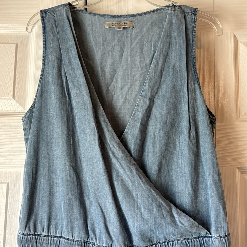Allsaints Penny Playsuit Denim Color Surplice V-neck Romper size 6 - Picture 6 of 16
